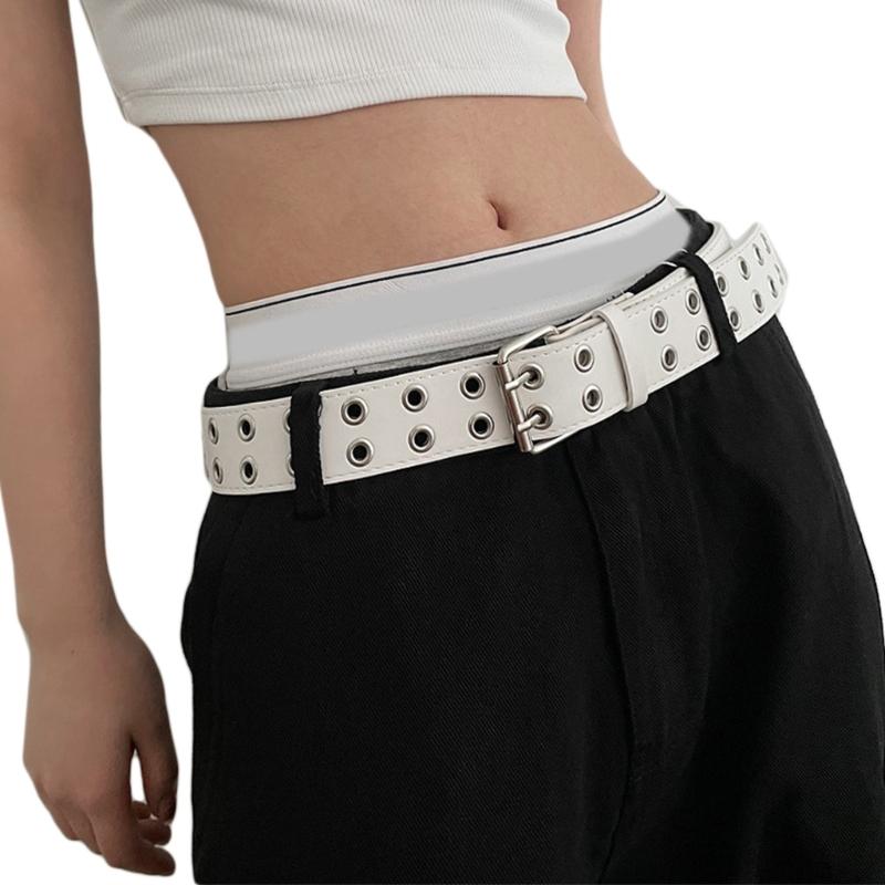 

Womens Leathers Double Grommet Belt for Jeans Pants Dresses Black Ladies Waist Belt Vintage Gothic Waist Belt 1