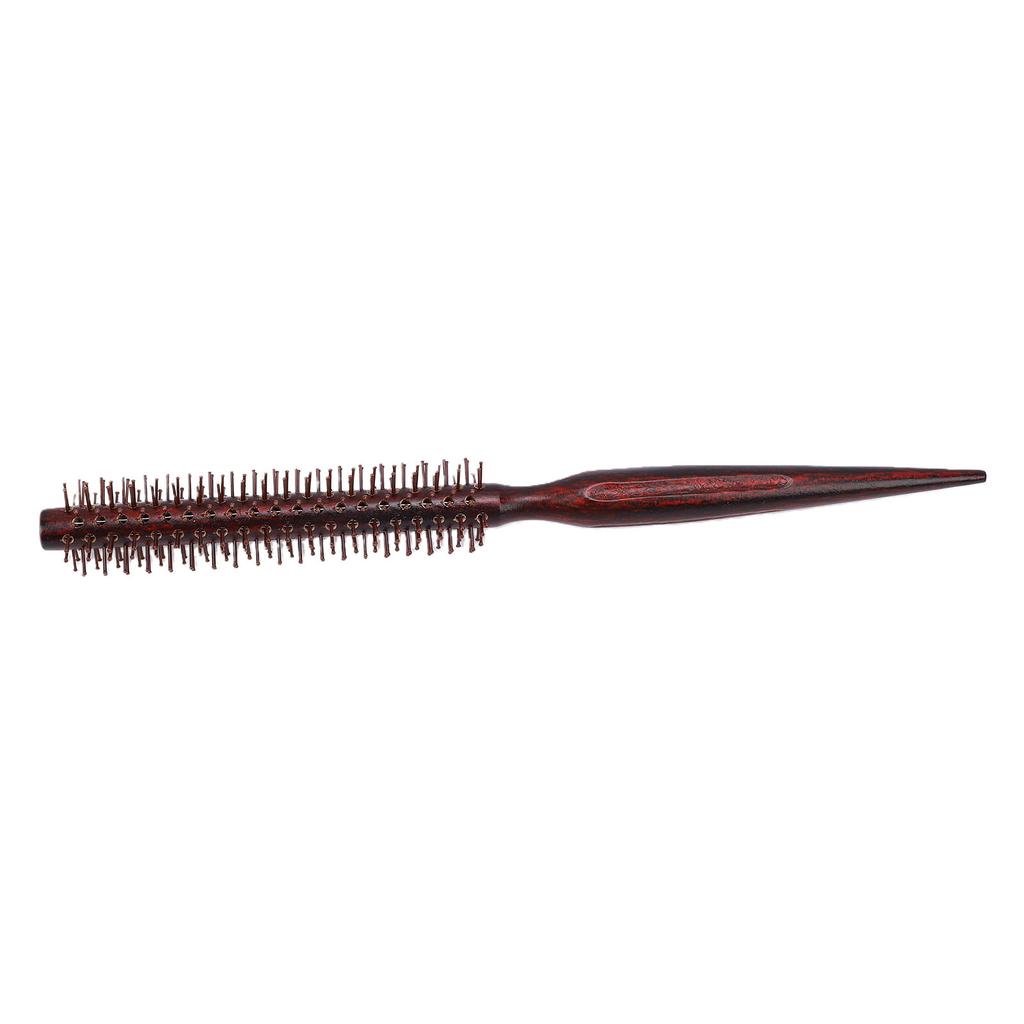Small Round Curling Hair Brush Smoothing Hair Reduces Frizz Wooden Roller Comb with Anti Static Handle for Men Women
