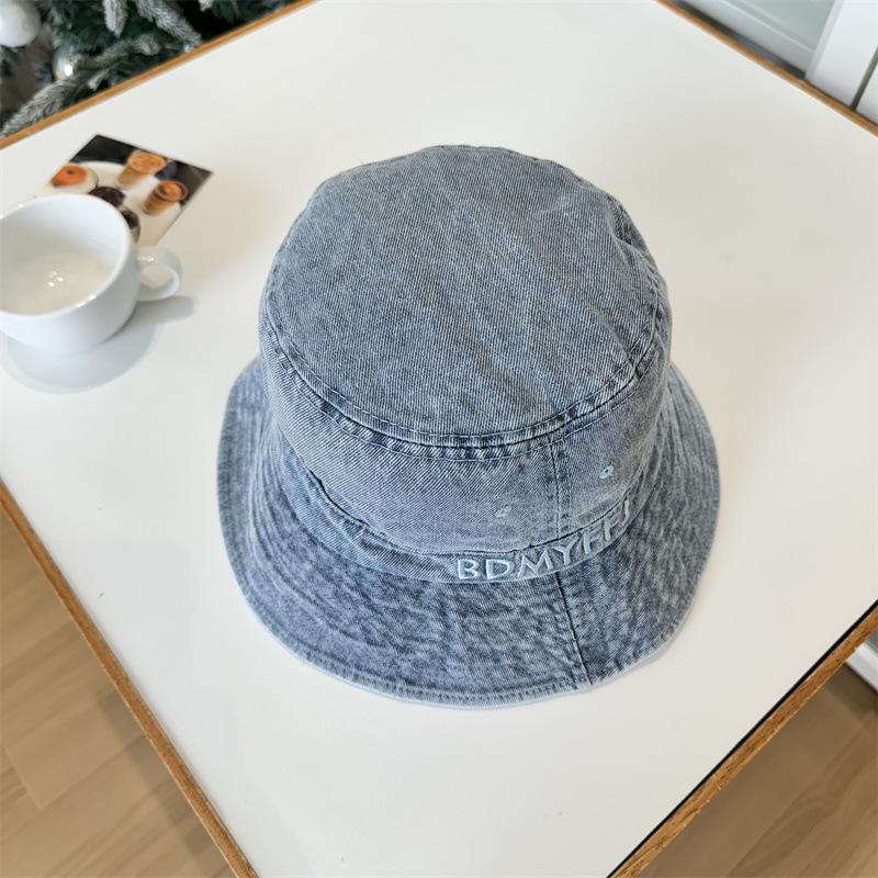 Letter Embroidered Bucket Hat Women's Summer Senior Sense Bucket Sunscreen Hat Korean Ins Trendy Face Small Cowboy Hat