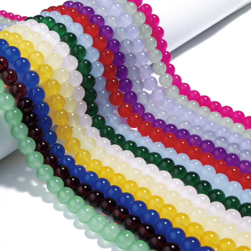 1 Strand Jelly Solid Color Glass Beads Colored Clear Round Loose Spacer Beads For Jewelry Making DIY Bracelet Necklace Accessory