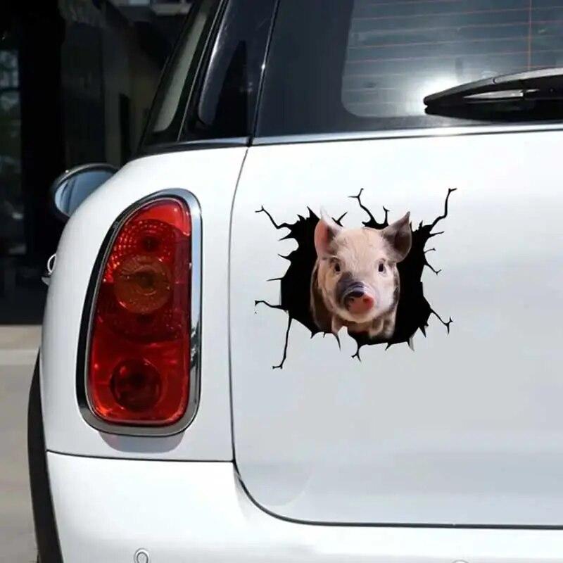 Creative Funny Piggy Stickers, Animal Crack Car Stickers, 3D Cute Car Pet Stickers, Waterproof Car Window Stickers