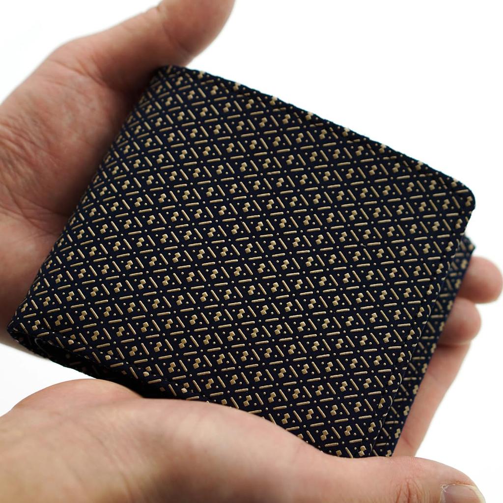 Inden Wallet Coin Case Deerskin Traditional Craft Made in Japan Navy Blue with White Lacquer Gourd [Indenya] Bi-fold Men's No.2006 ([14-007] Pattern)