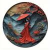 2d Flat 20*20cm, Round Wooden Wall Sign, Japanese Kimono Decorative Art for Door Decor Room Decor, Home Decor with Modern Style.