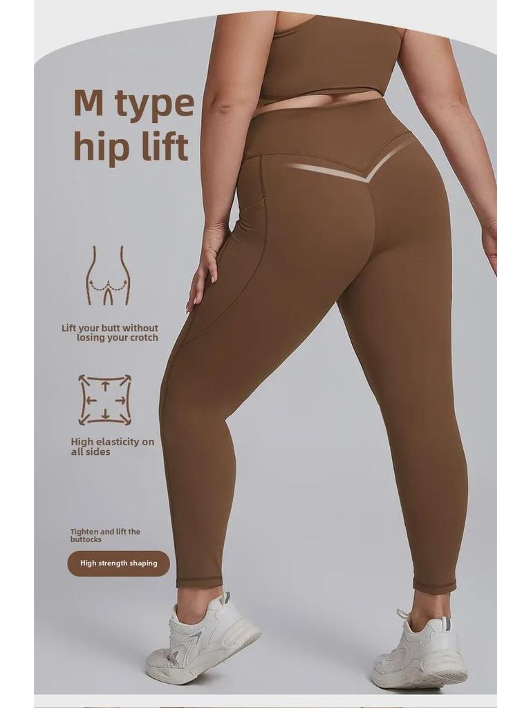 Tuta da Yoga di Alta Gamma Taglie Forti: Abbigliamento sportivo europeo e americano nudo a due pezzi con tasca.