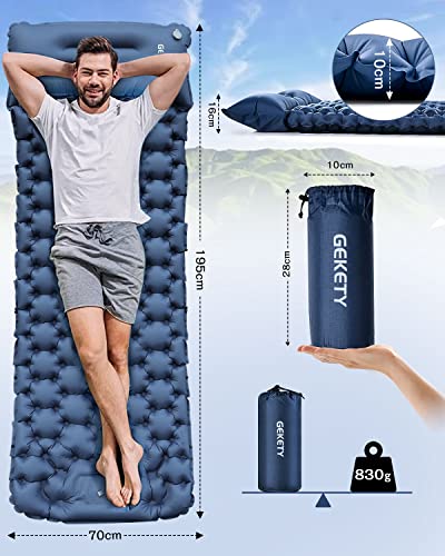 GEKETY Luftmatratze (Ca.. 4,2 Zoll (10 cm) Dick), Fußbetrieben, Unendlich verbindbar, Inklusive Kissen, Ideal für Camping, Katastrophenvorsorge
