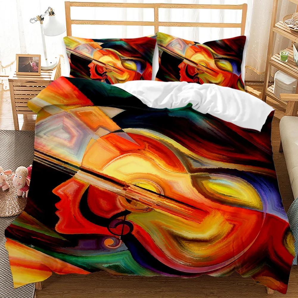Guitar Duvet Cover Set Twin Rock Music Comforter Cover Set Hip Hop Hippie Quilt Cover Blue Guitar Polyester Bedding Set For Teen