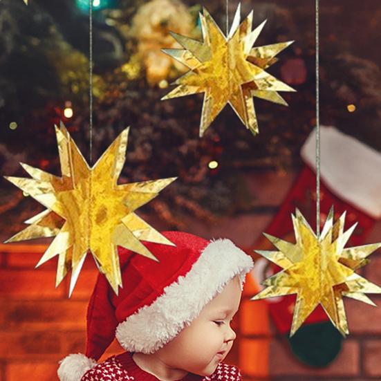 Golden Christmas Garland Star Streamer 3D Stars Metallic Paper Hanging Bunting Banner Festive Holiday Decoration
