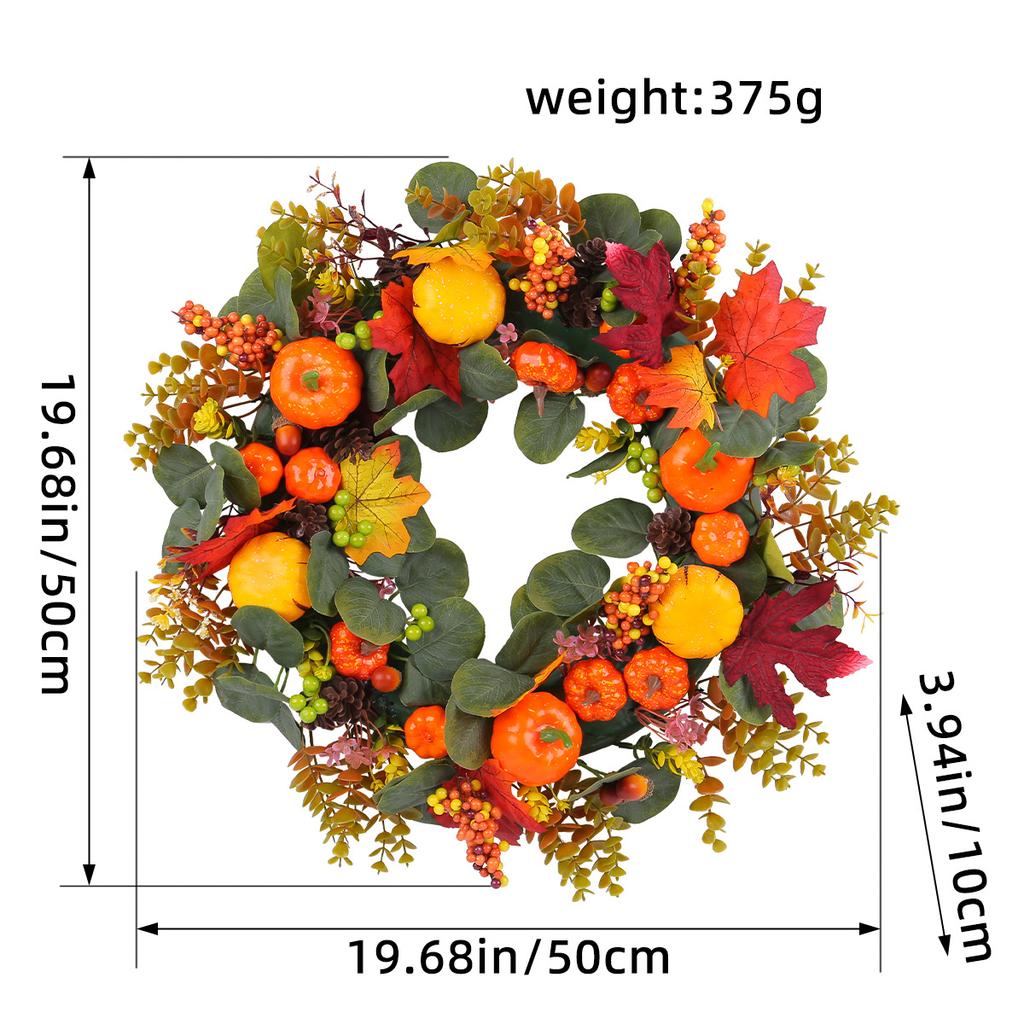 50cm Harvest festival decor pumpkin maple leaves wreath, front door hanging wreath, home decorative flower wreath