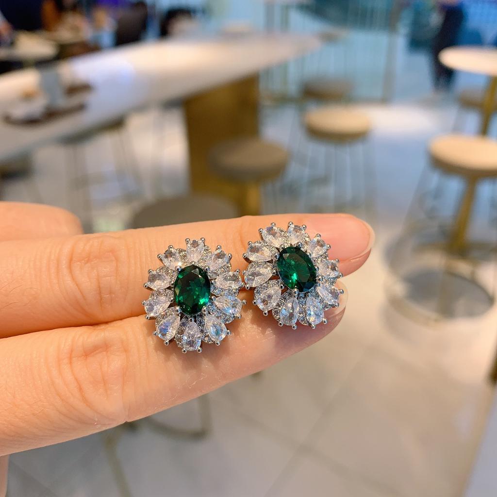 Jewelry Set Simulation Emerald Micro-Inlaid Pendant Earrings Three-Piece Set