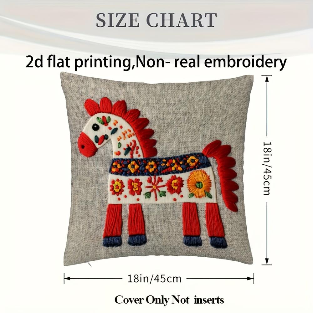 2D flat- Bohemian Folk Art Horse Print Linen Throw Pillow Cover Home Decor Cushion Case for Sofa Couch Bedroom