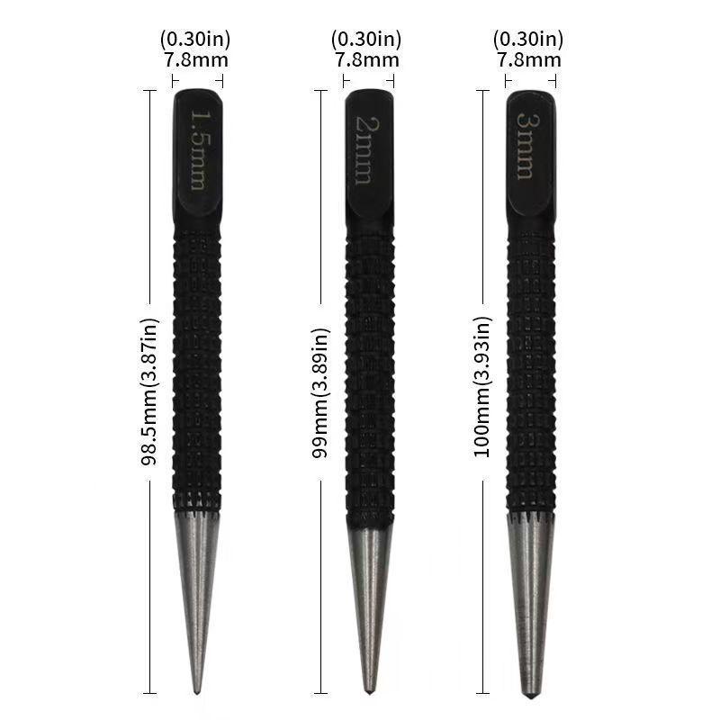 Carbon Steel Center Punch Set Non Slip Grip 1.5Mm 2Mm 3Mm For Woodworking Metal Drilling Positioning