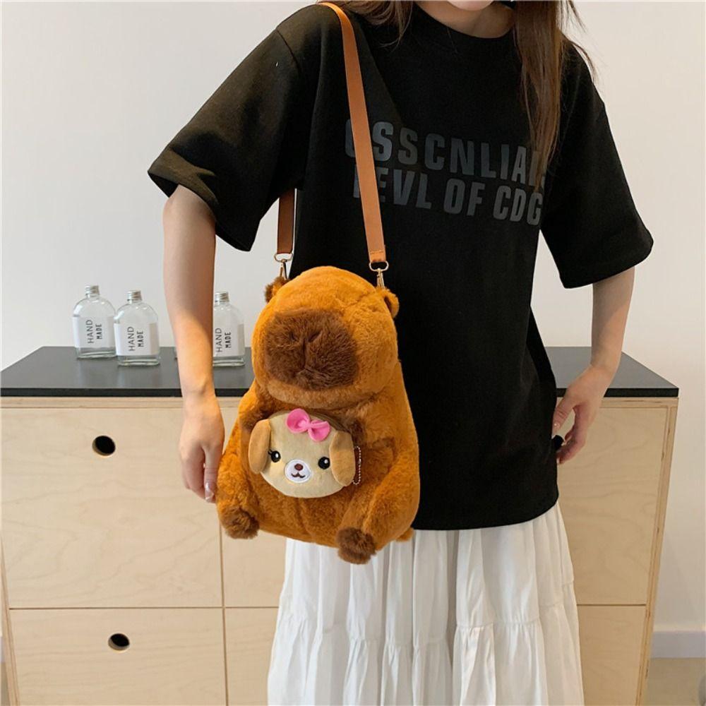 

Большая вместимость мультяшная детская школьная сумка лягушка кавайный рюкзак капибара плюшевый рюкзак для студентов