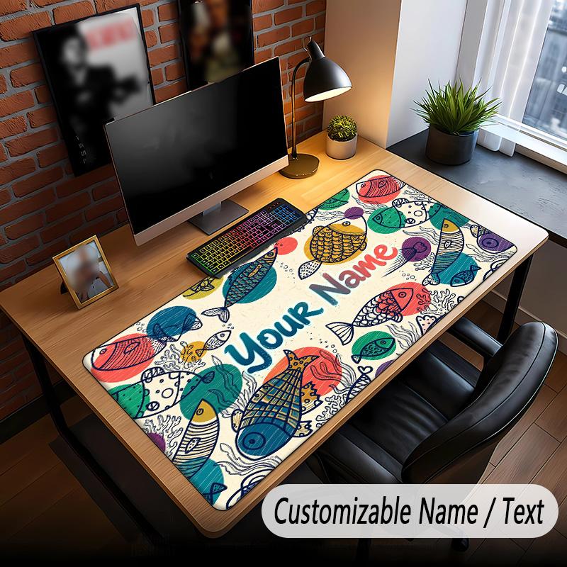 Fish Ocean Theme Custom Mouse Pad Personalized With Name Text Customized Desk Mat For Office Home Decor
