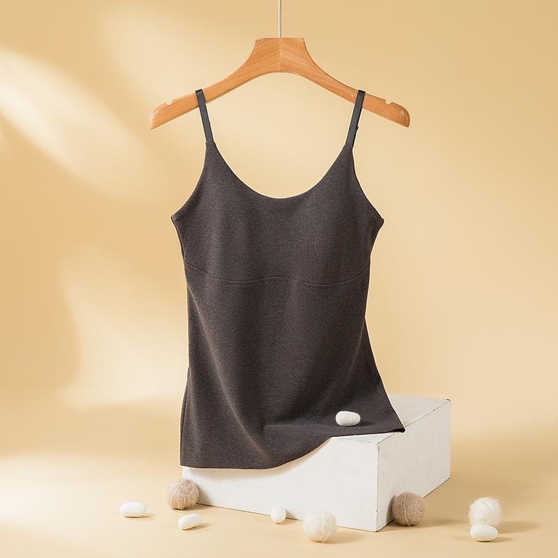 Women's Plush German Velvet Camisole with Chest Pads – Warm, Thick, One-Piece Base Top for Autumn and Winter