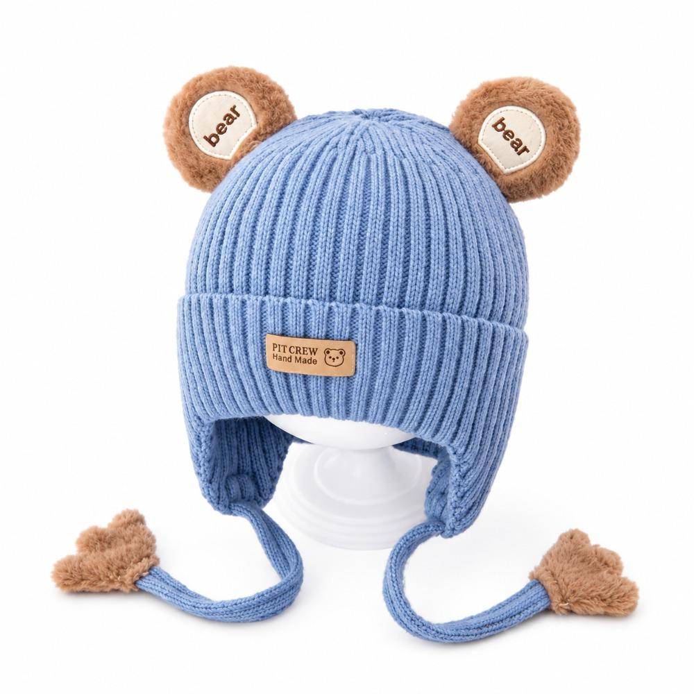 Cotton Baby Bear Hat Ribbed Knit Kids Knitted Cap New Toddler Winter Hat Toddlers