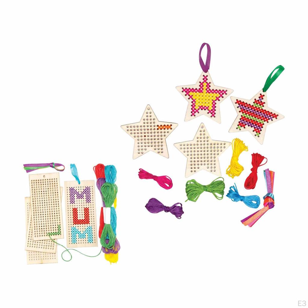 Wood Cross Stitch Bookmarks Embroidery Book Markers Crafts Pendant DIY Gift Tag with Holes for