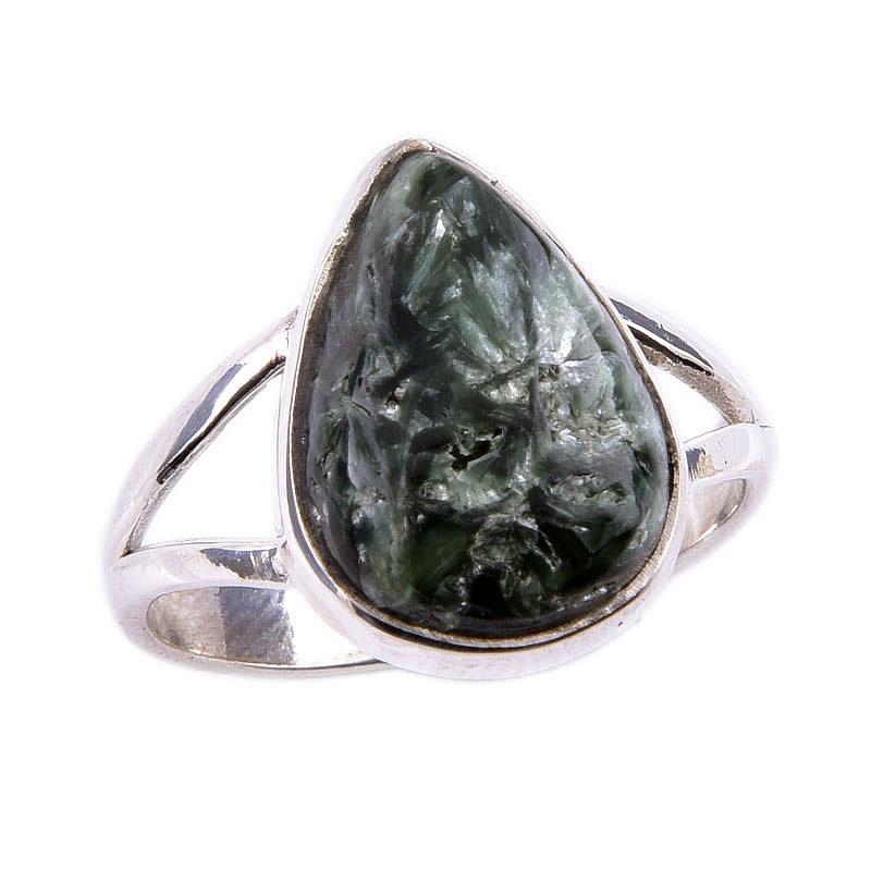 Natural Seraphinite Gemstone 925 Solid Sterling Silver Jewelry Ring Size 8 l5W62