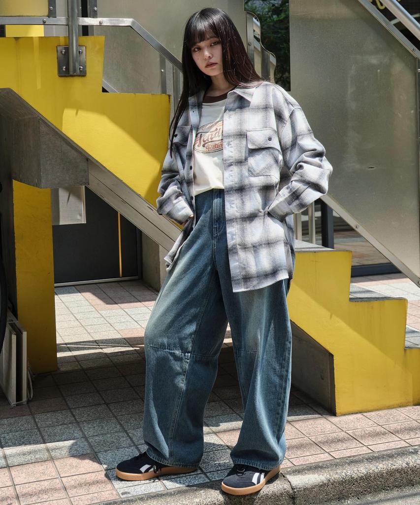 WEGO Unisex Ombre Check Flannel Long Checked Oversized Size Pattern 2 Shirt, Sleeve, Top, Autumn/Winter Clothes, Silhouette, Gift, Men's, L,
