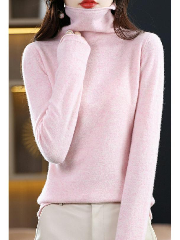 Women's 100% Pure Wool Turtleneck Sweater - Fashionable Autumn/Winter Knitted Cashmere Base Layer Top