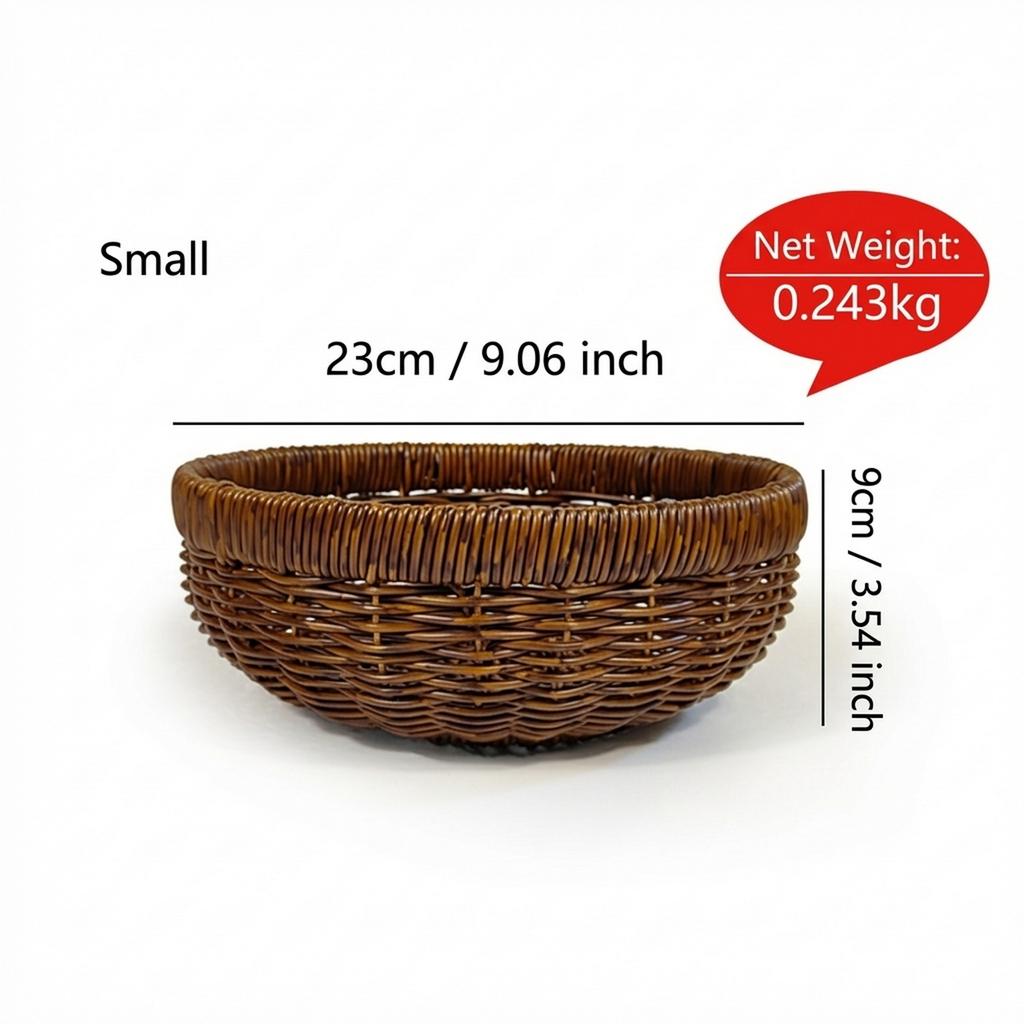 Round Rattan Style Storage Basket For Fruit Snack Bread In Living Room Kitchen