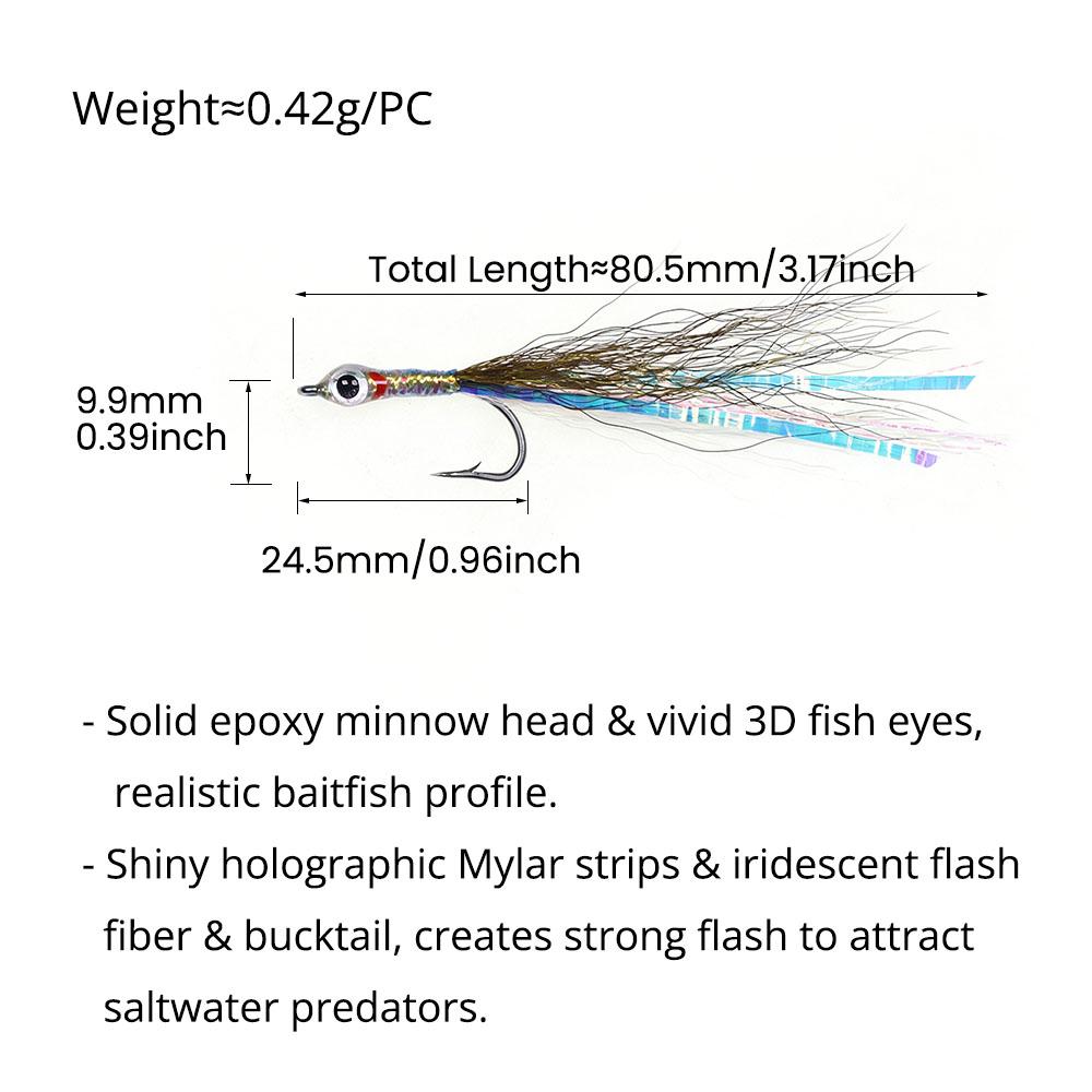 4pcs Surf Candy Sand Eel Streamer Flies,Realistic 3D Eyes Freshwater Saltwater Fly Fishing Lures for Sea Trout Pike Bass Anglers