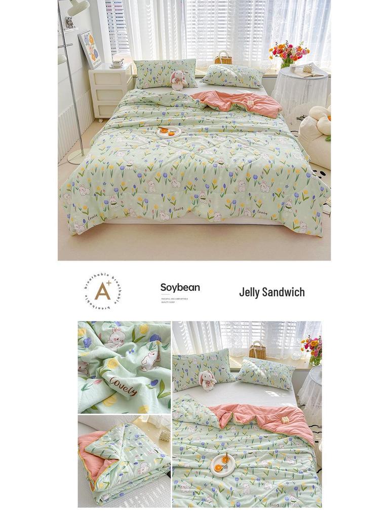 Class A Soybean Fiber Cartoon Print Summer Quilt - Double Layer Gauze Air Conditioning Quilt