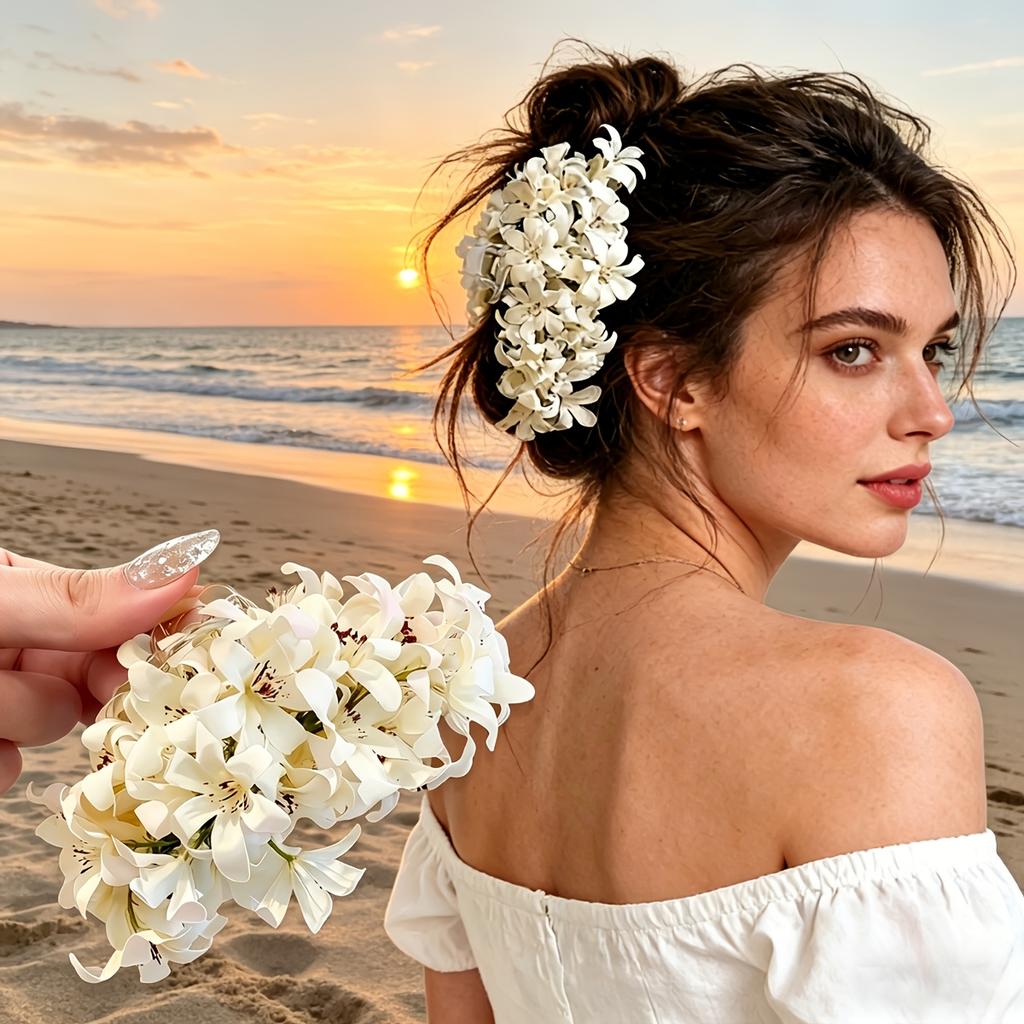 New Spring/Summer Large Full-Bloom Artificial Flower Hair Claw Clip, Women's Fashionable Hawaiian-Style Luxurious and Elegant Floral Hair Clamp