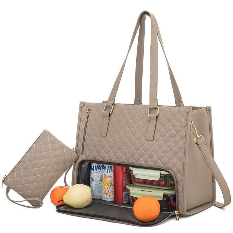 High-Quality Insulated Black Diamond Lattice Lunch Bag, Handbag, and Crossbody Tote