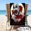 1PC Custom Name Horror Clown Artwork Heart Beach Towel, Lightweight Quick-Dry for Man Woman, for Summer Travel, Swimming Pool Birthday Gift