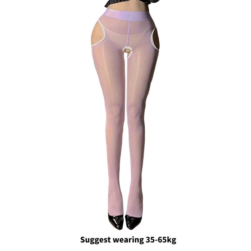 Sheer Silk Stockings Garter Belt Suspender Pantyhose for Women See Through Open Crotch Cutout Tights Leggings Lingerie