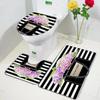 Pink Perfume Bath Mat Set Black White Striped Fashion High Heel Woman Girl Home Carpet Bathroom Decor Non-slip Rug Toilet Cover