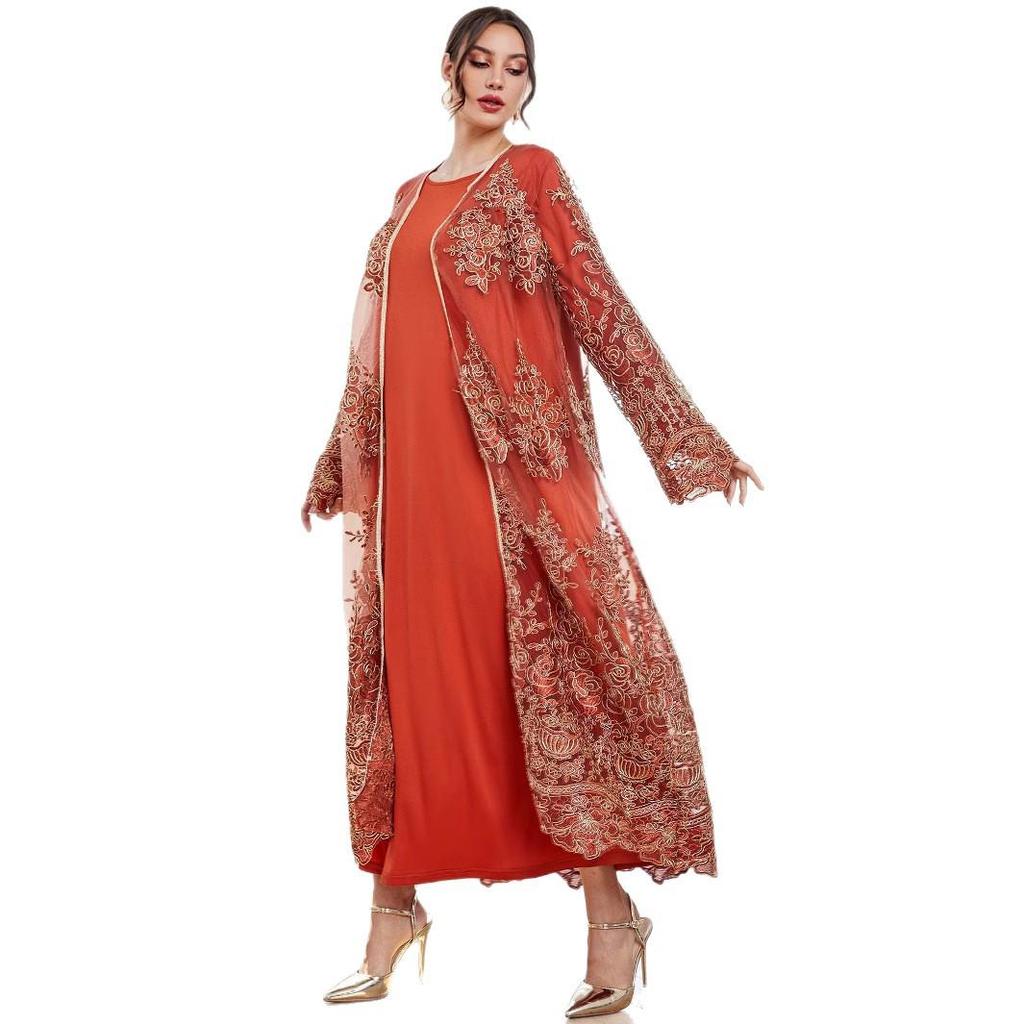 2025 Muslim Women's Spring/Summer Lace Embroidery Cardigan Robe