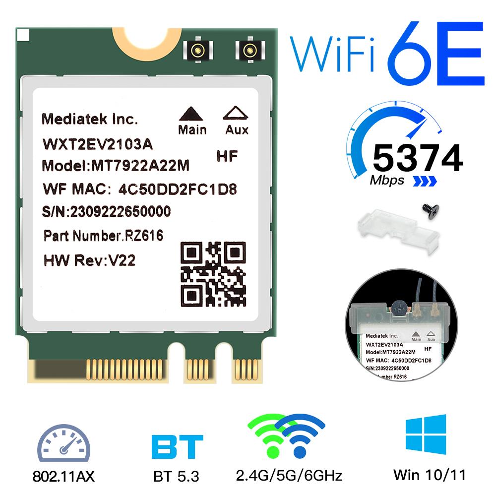 

MT7922A22M MT7922 M.2 WiFi 6E Адаптер - 802.11AX Трьохдіапазонний 5374 Мбіт/с з Bluetooth