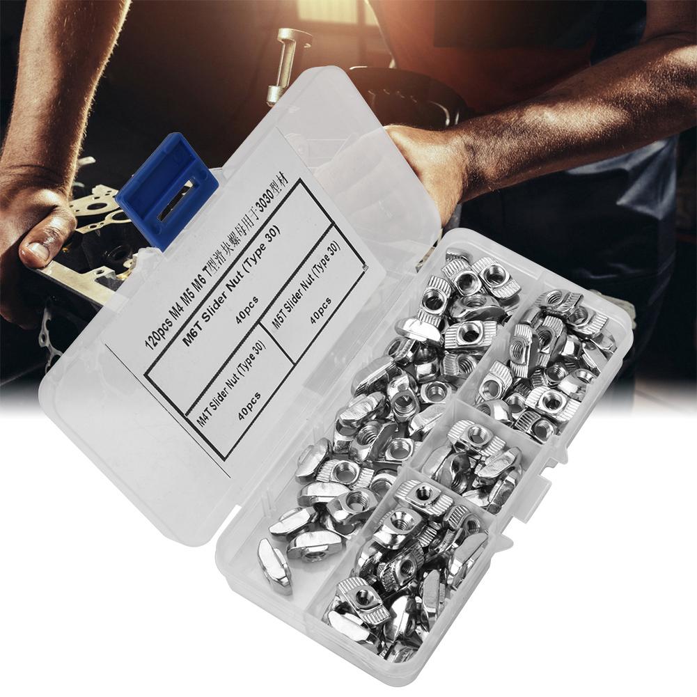 120 peças Porca Deslizante com Ranhura T M4 M5 M6 Fixadores de Hardware para Perfis de Alumínio 3030