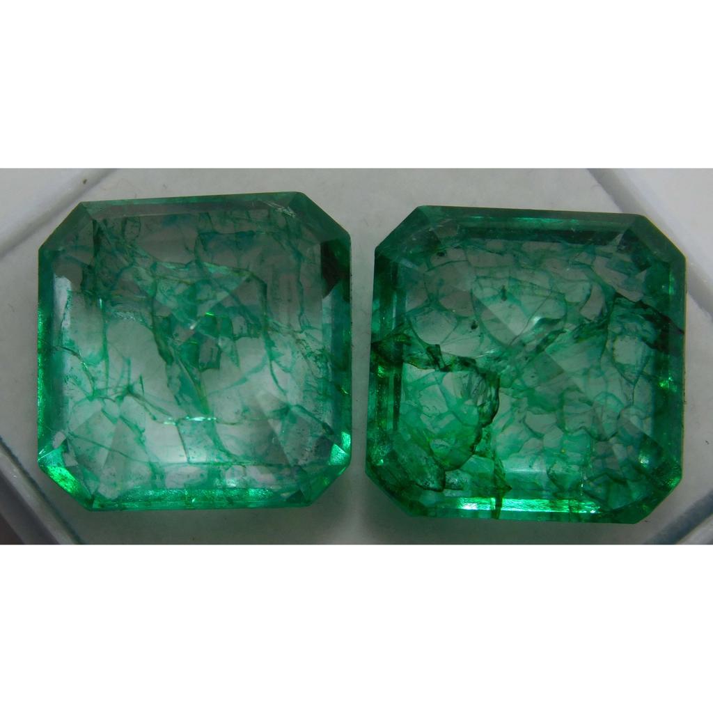 Natural Green Emerald Loose Gemstone Pair of Square Cut 19 ct for Jewelry Making and Gem Collections