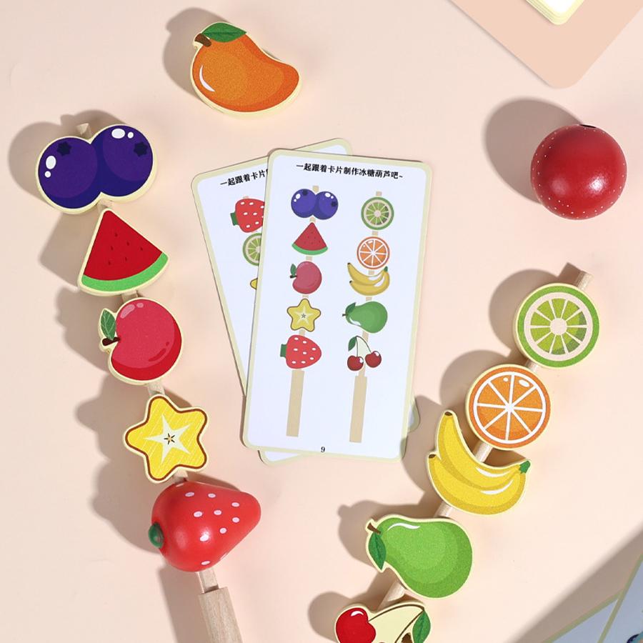 Activating Toys Kids Wooden Pretend Play Fruit Tanghulu Toy Montessori Stringing Game Educational Food Sorting Puzzle Kitchen Role Play Toy Gift