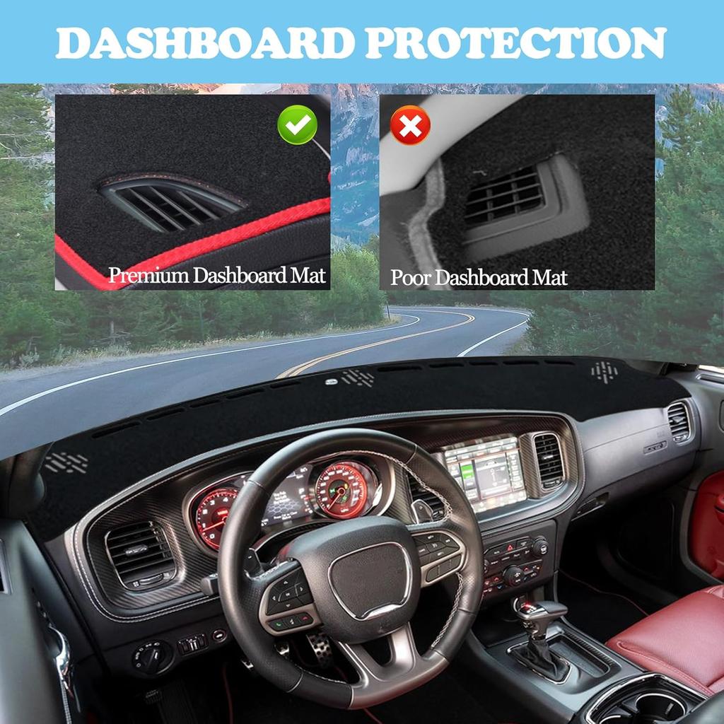 Fit for Dodge Charger 2011-2023 Accessories (Without HUD) Dash Cover Custom Dashboard Cover Mat Non-Slip Pad Sunshield Cover Center Console Protector