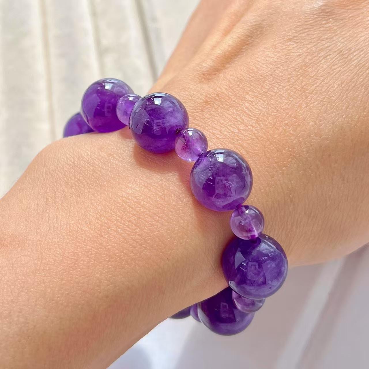 Retro 12Mm Large Particle Natural Amethyst Design Bracelet Bracelet.