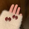 2026 Red Vintage Velvet Bowknot Earrings for Women Girls Trendy Exquisit Pearl Cystal Stud Earrings Holiday Jewelry Accessories