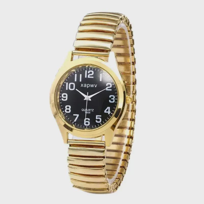 XAPWV Große digitale Seniorenuhr – elastisches Edelstahlband, Logo anpassbar, geeignet für Damen.