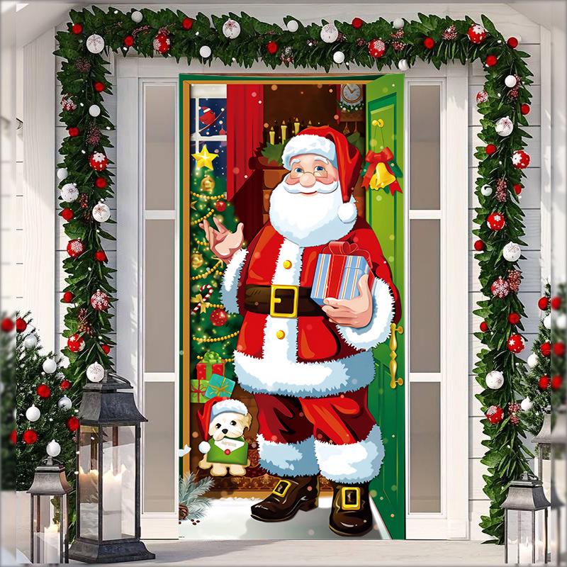 Stretch Fabric Christmas Door Tapestry - Santa Claus Gift Background for Holiday Parties