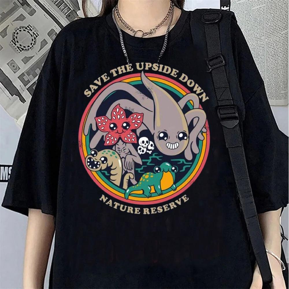 Hawkins Demogorgon Tshirt Anime Black T Shirt Cartoon Short Sleeve Harajuku Tshirt Women Unisex