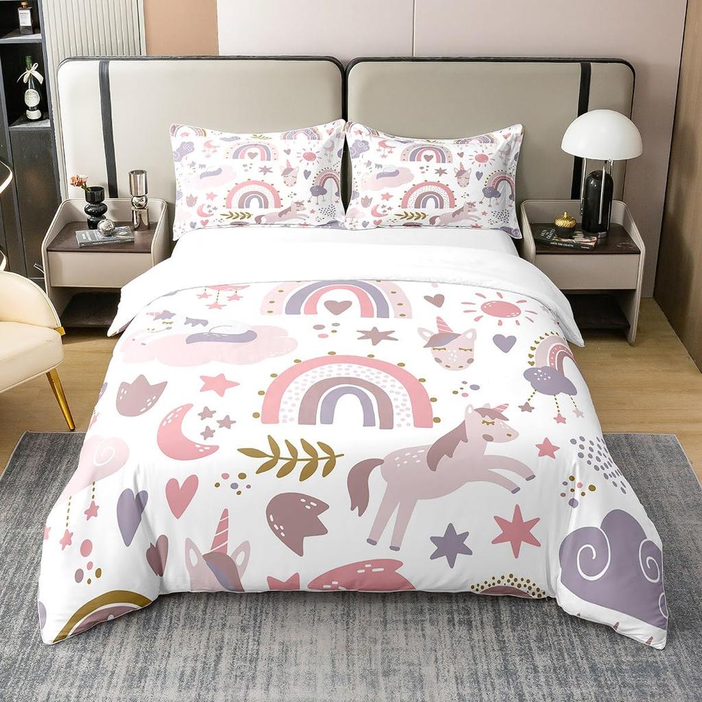 Unicorn Duvet Covers For Girls Teens Queen Lightweight Down Quilt Covers Bedroom Decor 2 Pillowcases 1 Duvet Cover No Comforter