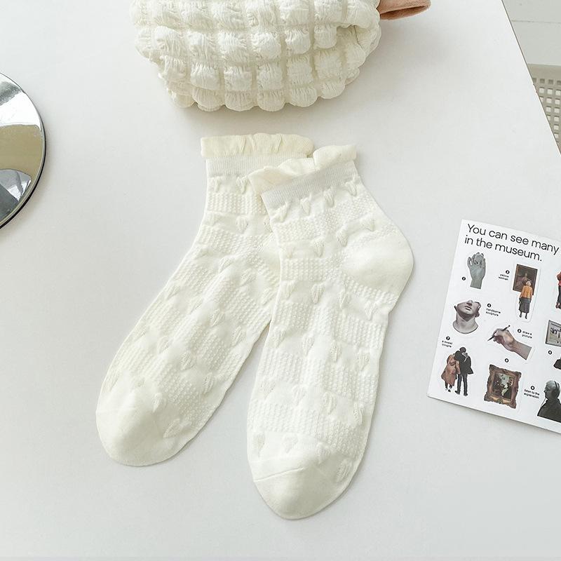 Female Spring and Summer Thin Lovely Sweet Lacy Bubble Mouth Tube All Match Cotton Socks