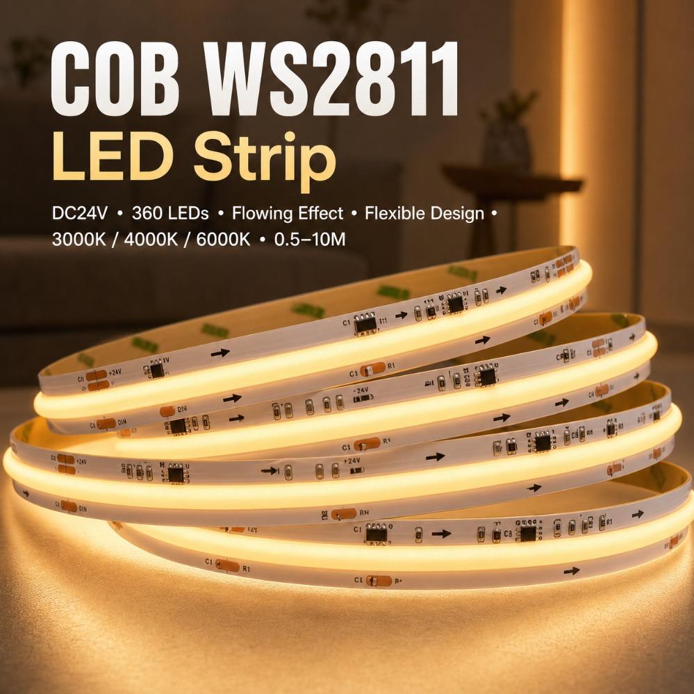0,5-10m COB WS2811 LED-Lichtleiste DC24V 360 LEDs Adressierbar Fließeffekt Flexibel 3000K/4000K/6000K für Innenraum Heimdekoration
