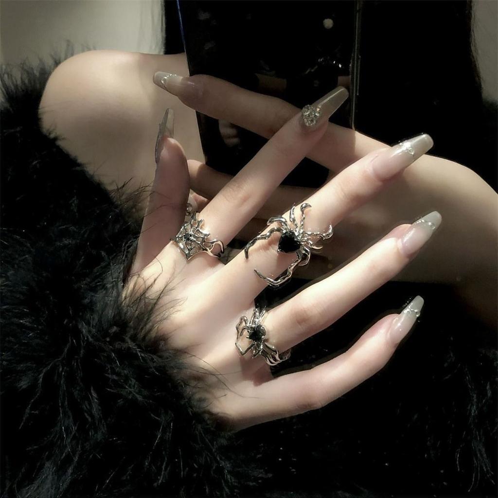 Dark retro black versatile spider nail ring niche design high sense cold wind opening personalized ring