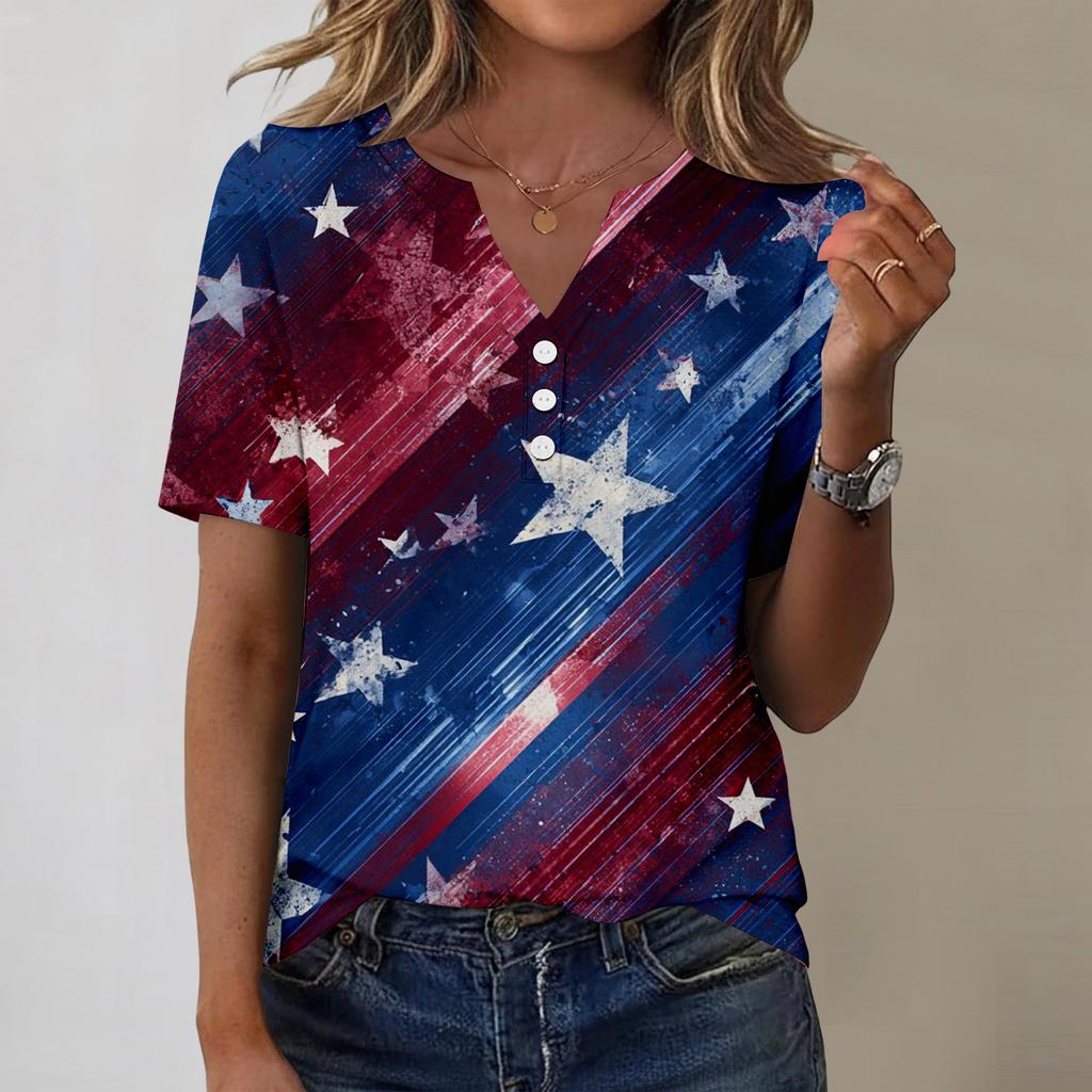 Women's Fashionable Casual Independence Day Print Blouse