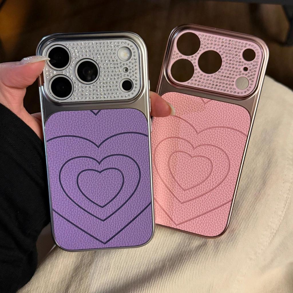 Instantly Change 17 Rhinestone Lens Embossed Heart Pattern Case For For Iphone 17 Air 16 1 14 13 Pro Max Large Window Matte Cover