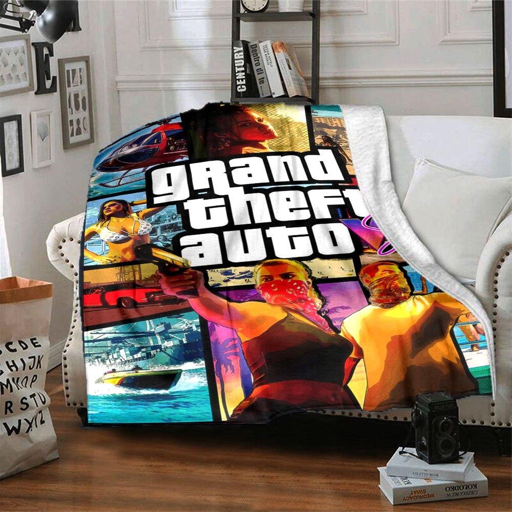 1ks Měkká flanelová deka Grand Theft Auto s designovým potiskem Útulná deka pro všechna roční období, ideální na pohovku, postel, do kanceláře