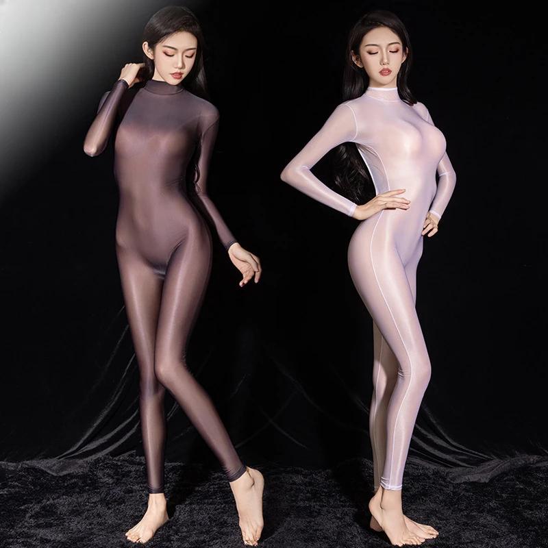 Women Sexy Body Stockings Oil Shiny Transparent Slim Jumpsuit Backless High Elasticity Female Pantyhose Night Club Wear
